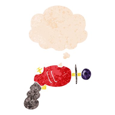 retro dokulu tarzda karikatür ışın silah ve düşünce balonu
