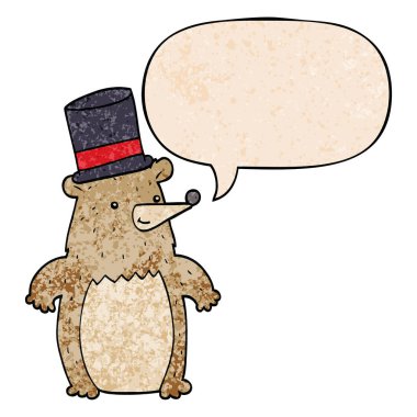 retro doku tarzında üst şapka ve konuşma balonu karikatür ayı