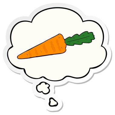 karikatür havuç ve baskılı bir etiket olarak kabarcık düşünce