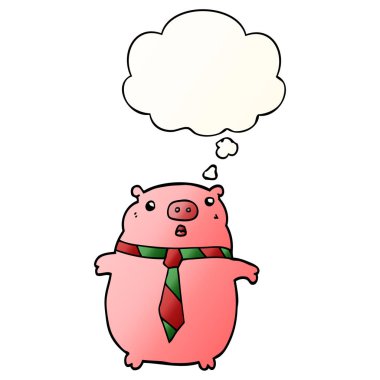 çizgi film domuz ofis kravat giyen ve pürüzsüz grad düşünce balonu