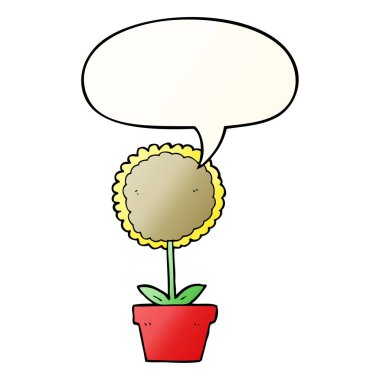 pürüzsüz degrade tarzında sevimli karikatür çiçek ve konuşma balonu