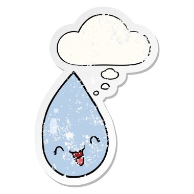 karikatür yağmur damlası ve sıkıntılı yıpranmış etiket olarak kabarcık düşünce