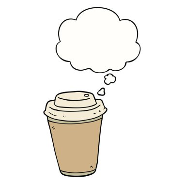 karikatür paket kahve fincanı ve düşünce balonu