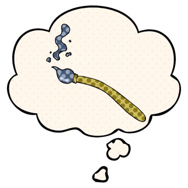 çizgi film boya fırçası ve çizgi roman tarzında düşünce balonu