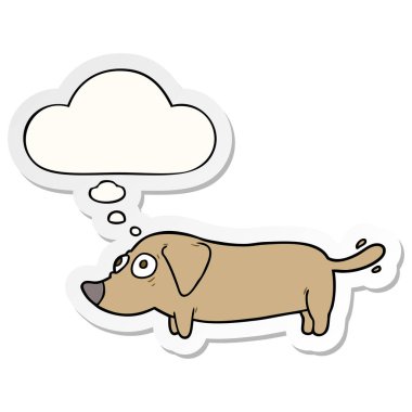 karikatür köpek ve baskılı bir etiket olarak kabarcık düşünce