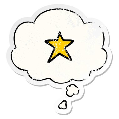 çizgi film yıldızı sembolü ve sıkıntılı yıpranmış stic olarak düşünce balonu