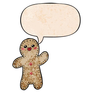 retro doku tarzında karikatür gingerbread adam ve konuşma balonu