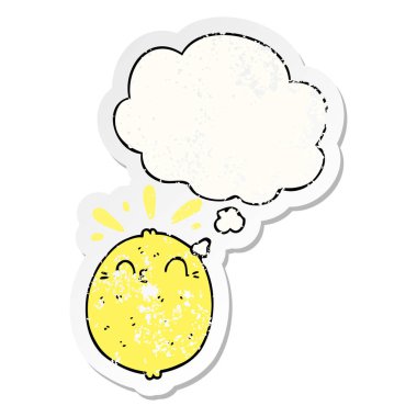 sevimli karikatür limon ve sıkıntılı bir yıpranmış sopa olarak kabarcık düşünce