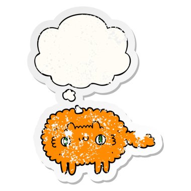 karikatür kedi ve sıkıntılı yıpranmış etiket olarak kabarcık düşünce