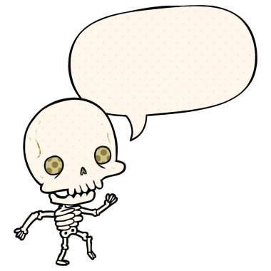 çizgi roman st sevimli karikatür dans iskelet ve konuşma balonu
