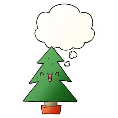 karikatür noel ağacı ve pürüzsüz degrade sty düşünce balonu