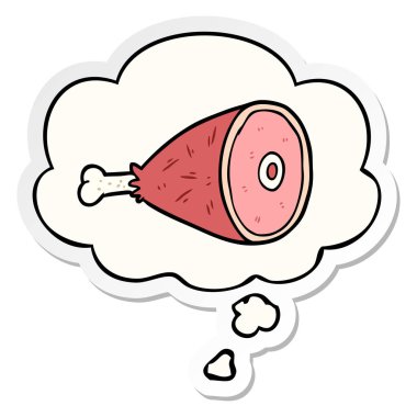 karikatür pişmiş et ve baskılı bir etiket olarak kabarcık düşünce