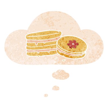 karikatür bisküvi ve retro dokulu tarzında düşünce balonu