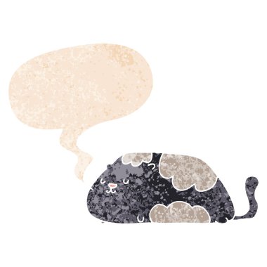 retro dokulu tarzda karikatür kedi ve konuşma balonu
