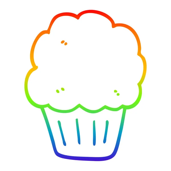 Regenbogen Gradienten Linie Zeichnung Cartoon Cupcake — Stockvektor