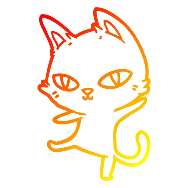Warme Gradientenlinie Zeichnung Karikatur Katze starrt — Stockvektor