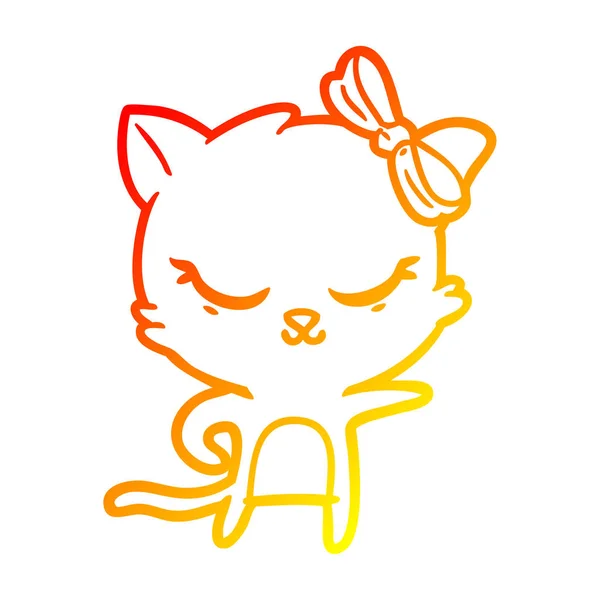Chaud dégradé ligne dessin mignon dessin animé chat avec arc — Image vectorielle
