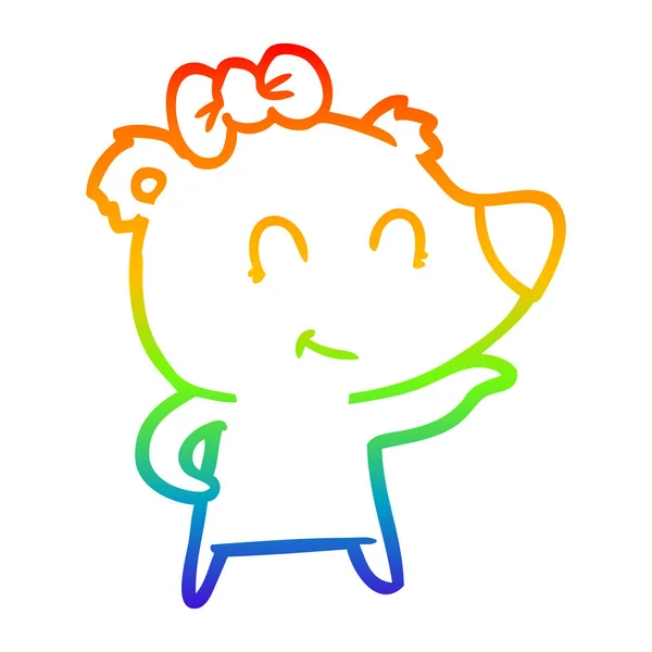 Linea gradiente arcobaleno disegno femmina orso polare cartone animato — Vettoriale Stock