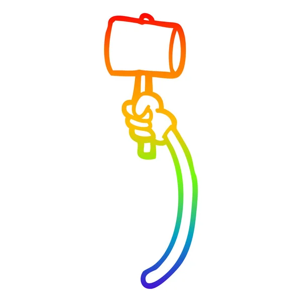 ハンマーで虹のグラデーションライン描画漫画の腕 — ストックベクタ