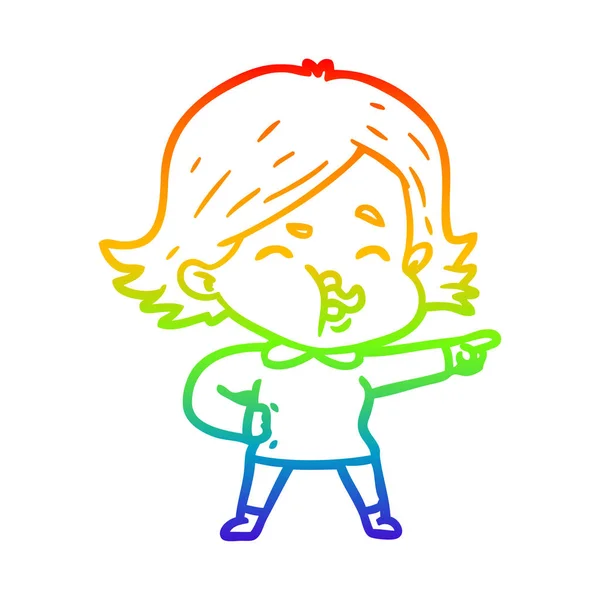 Arcobaleno gradiente linea disegno cartone animato ragazza tirando faccia — Vettoriale Stock