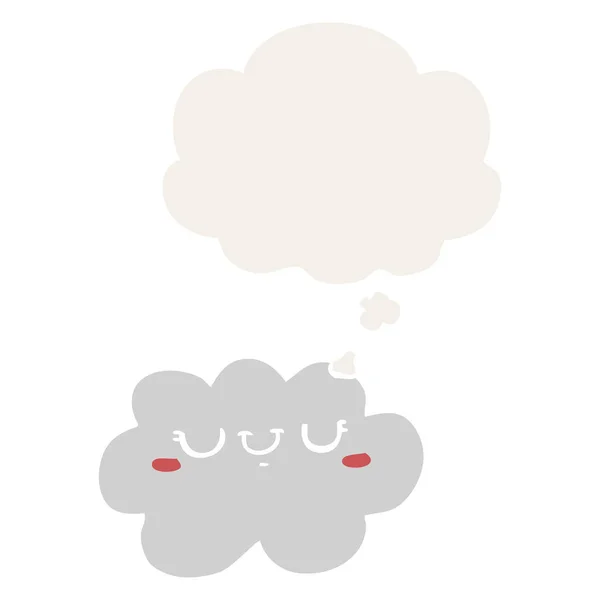Cute awan kartun dan berpikir gelembung dalam gaya retro - Stok Vektor