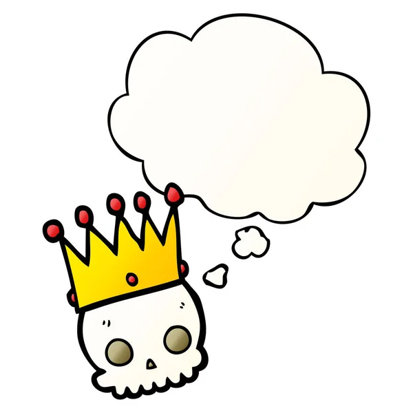 滑らかなグラデーションで王冠と思考バブルを持つ漫画の頭蓋骨 — ストックベクタ