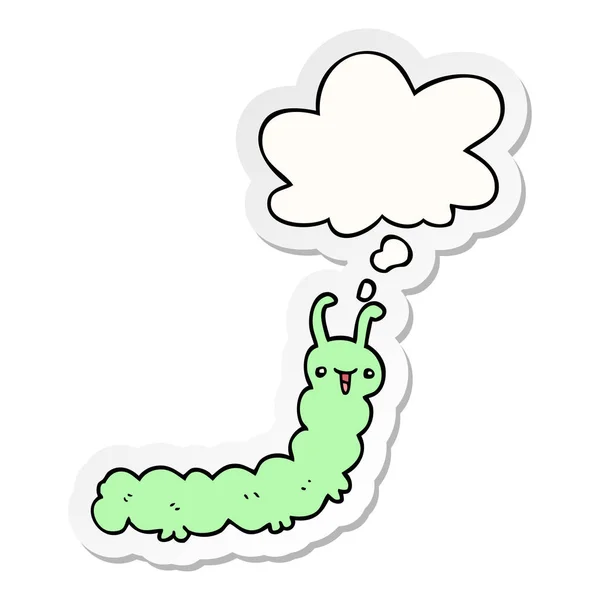 Cartoon Caterpillar en dacht Bubble als een gedrukte sticker — Stockvector