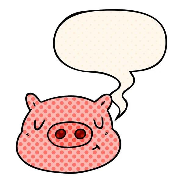Visage de porc de dessin animé et bulle de parole dans le style de bande dessinée — Image vectorielle