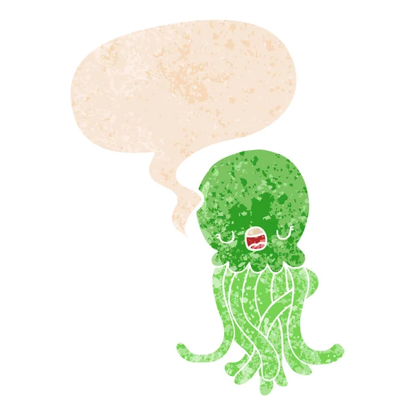 Retro dokulu tarzda karikatür denizanası ve konuşma balonu — Stok Vektör