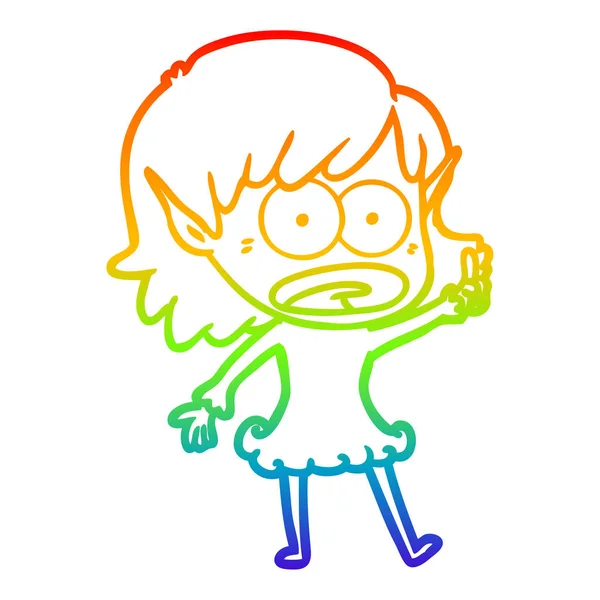 Arco-íris linha gradiente desenho cartoon chocado elfo menina —  Vetores de Stock