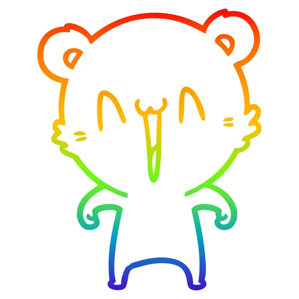 Rainbow gradient line drawing happy polar bear cartoon — Stock Vector