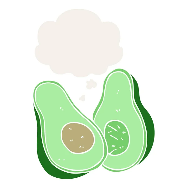 Cartoon-Avocado und Gedankenblase im Retro-Stil — Stockvektor