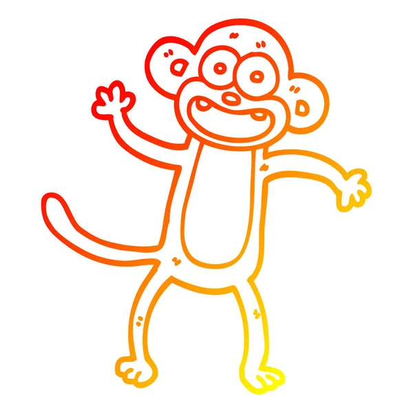Linha gradiente quente desenho desenho dos desenhos animados acenando macaco — Vetor de Stock