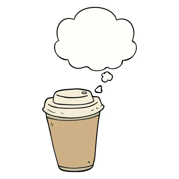 Dibujos animados para llevar taza de café y burbuja de pensamiento — Vector de stock