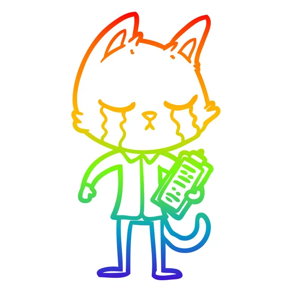 Linha gradiente arco-íris desenho choro desenho animado negócio gato —  Vetores de Stock