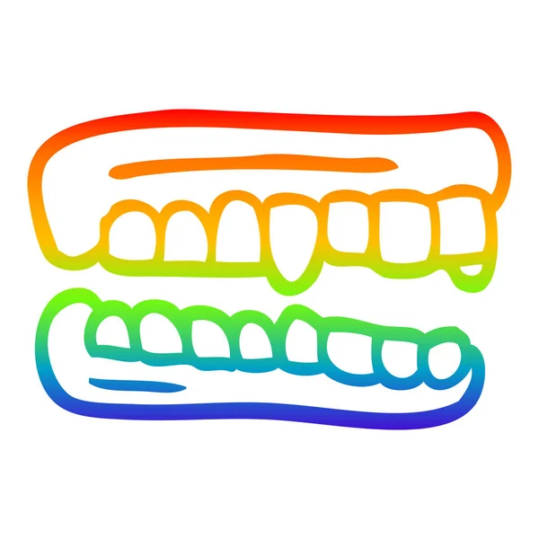 Rainbow gradient line drawing cartoon false teeth — Stock Vector