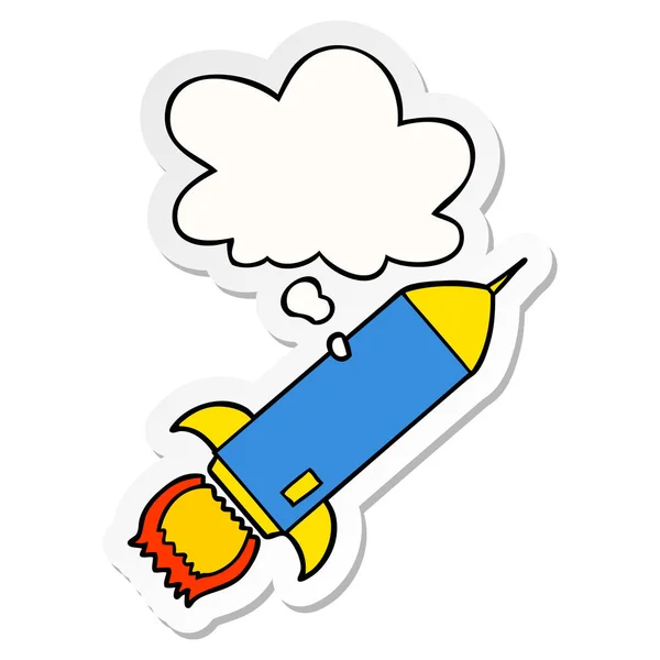 Cartoon Rocket en gedachte Bubble als een gedrukte sticker — Stockvector