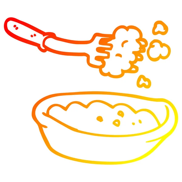 Varm gradient linje ritning tecknad skål med mat — Stock vektor