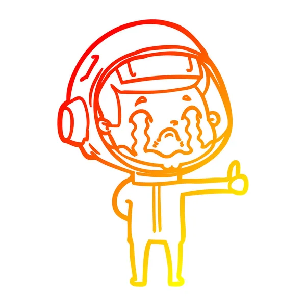 Línea de gradiente caliente dibujo dibujos animados astronauta llorando — Vector de stock