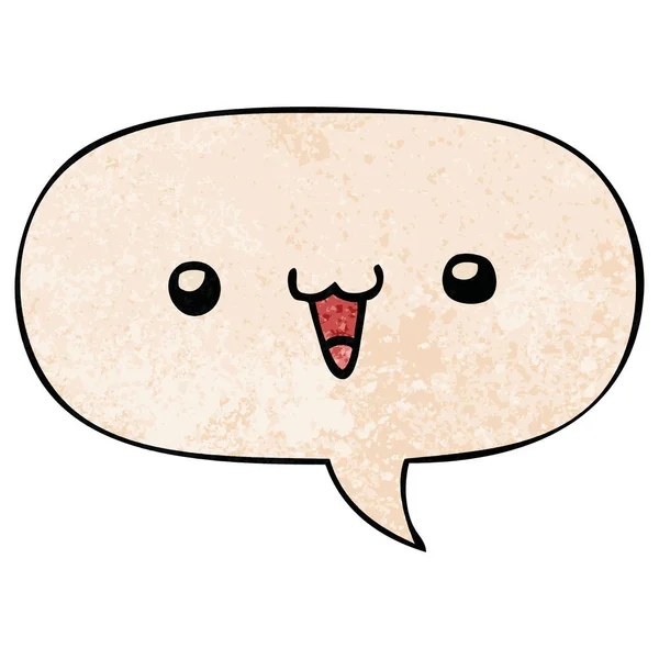 Χαριτωμένο χαρούμενο πρόσωπο καρτούν και φούσκα ομιλίας σε ρετρό στυλ υφής — Διανυσματικό Αρχείο
