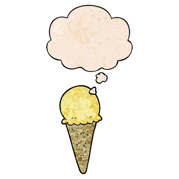 Karikatür dondurma ve grunge doku desen s düşünce balonu — Stok Vektör