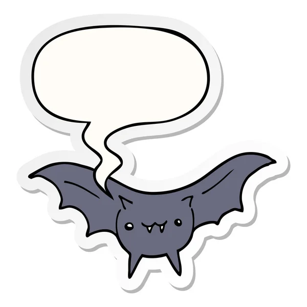Morcego de desenho animado e adesivo de bolha de fala —  Vetores de Stock