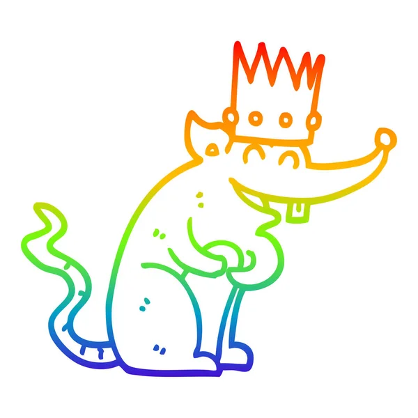 Arco iris gradiente línea dibujo dibujos animados rata rey riendo — Vector de stock