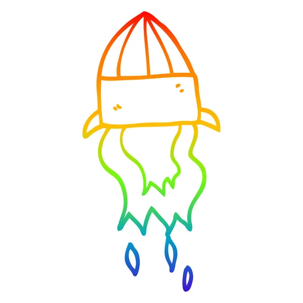 Arco iris gradiente línea dibujo dibujos animados lanzamiento de cohetes — Vector de stock