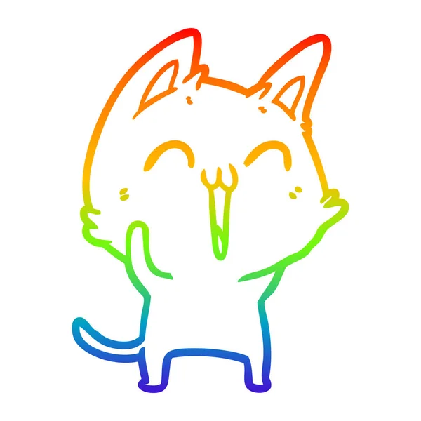 Arco iris gradiente línea dibujo feliz dibujos animados gato — Vector de stock