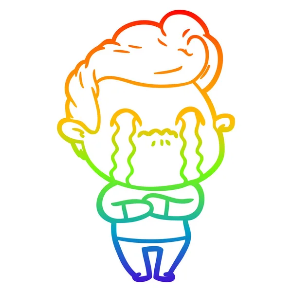 Arco iris gradiente línea dibujo dibujos animados hombre llorando — Vector de stock