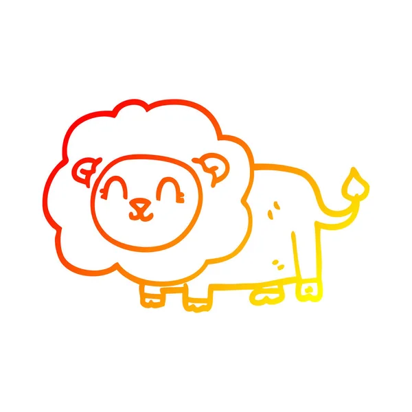 Línea de gradiente caliente dibujo león de dibujos animados — Vector de stock