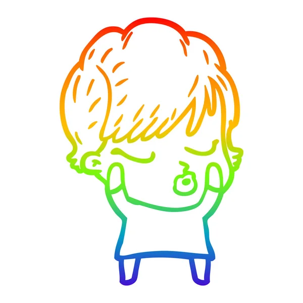 Rainbow gradient ligne dessin dessin animé femme avec les yeux fermés — Image vectorielle