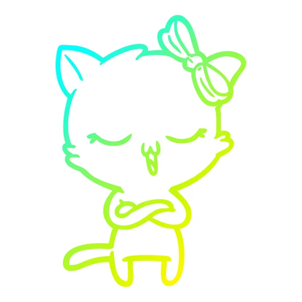 頭に弓を持つ冷たいグラデーションライン描画漫画の猫 — ストックベクタ