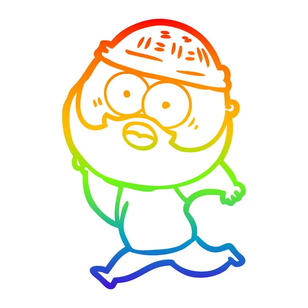 Rainbow gradient line drawing cartoon bearded man running — Stock Vector